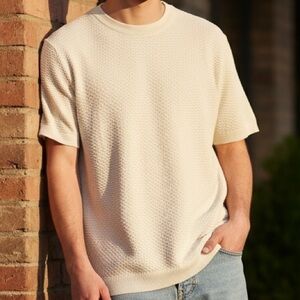 Topman Cream Textured Short Sleeve Sweater